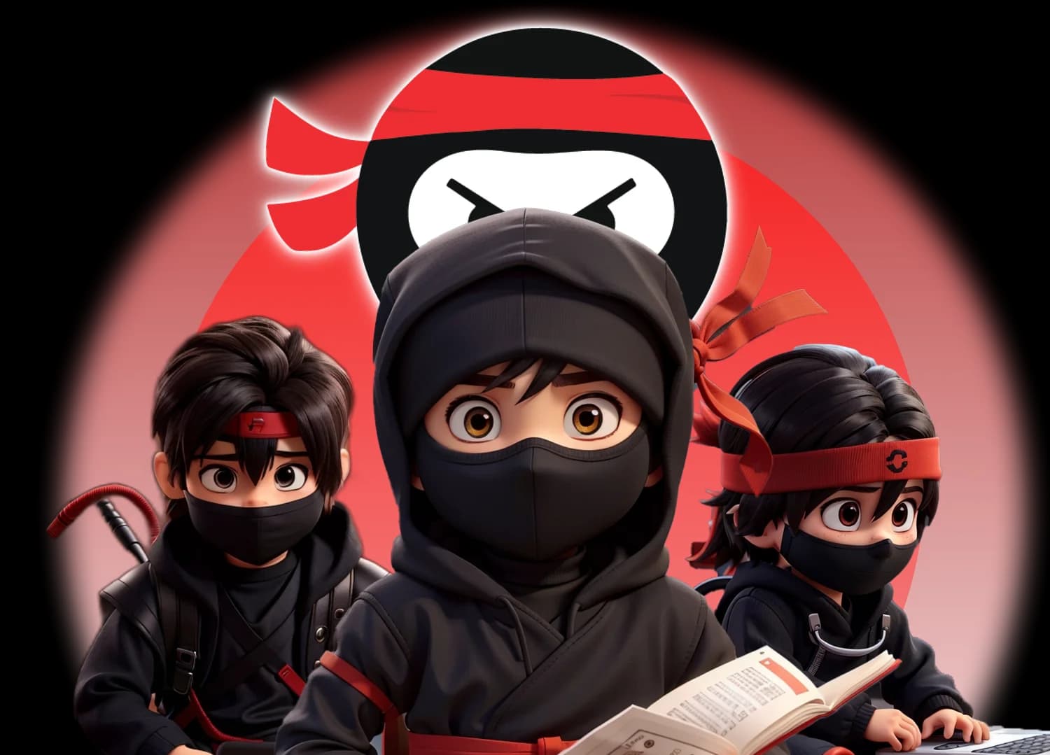Three Immigrant Ninja characters studying and preparing for their next challenge